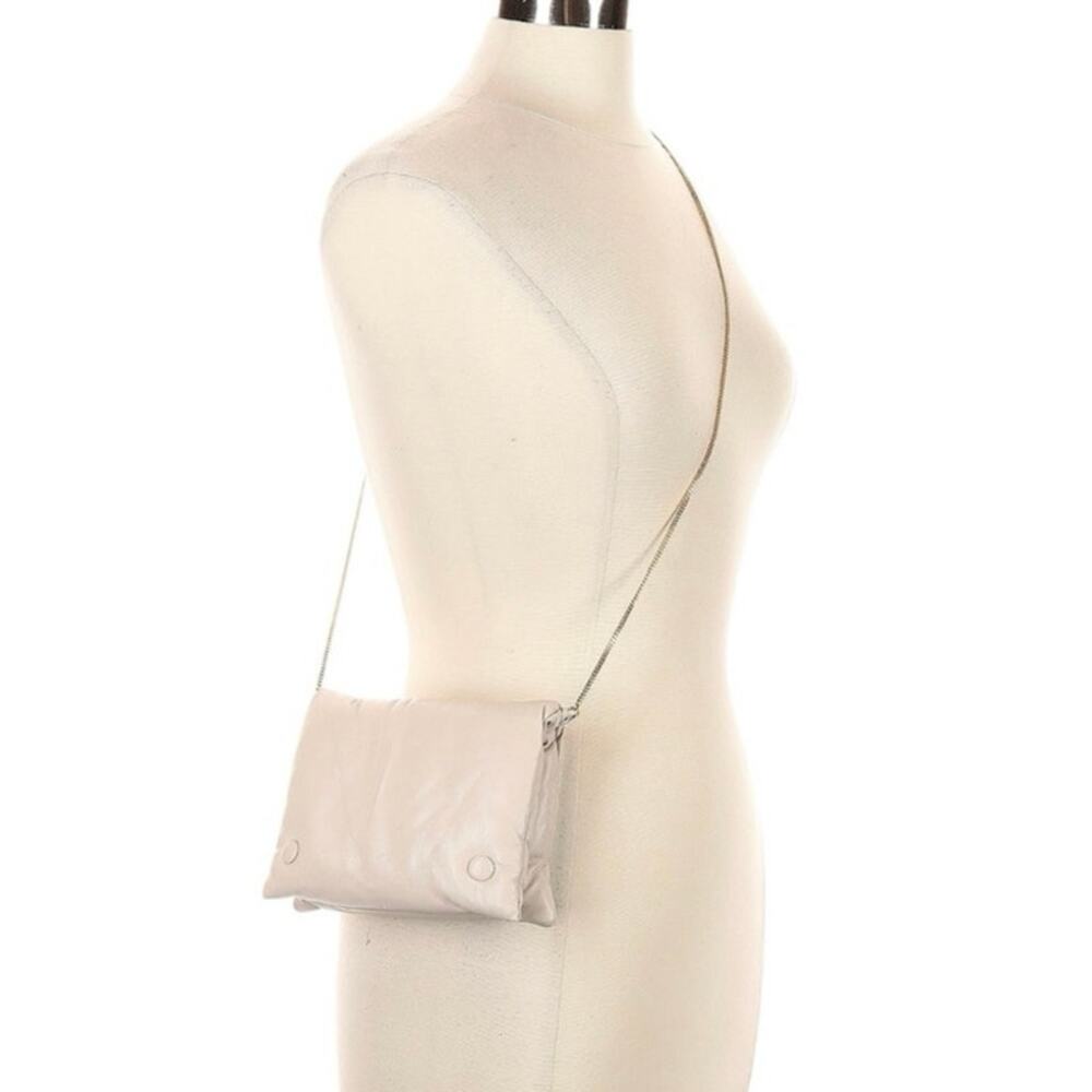 Nanushka Tao Puffer Cream Crossbody Bag with Gold Tone Chain